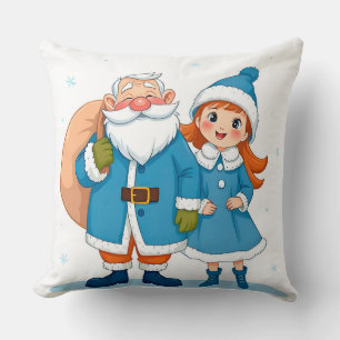 Smiling Santa Claus and snow maiden Cushion