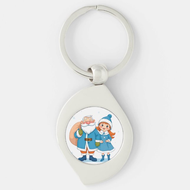 Smiling Santa Claus and snow maiden Key Ring (Front)