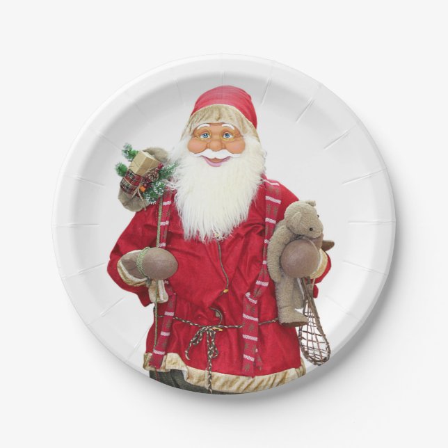 Smiling Santa Claus Cartoon Paper Plate (Front)