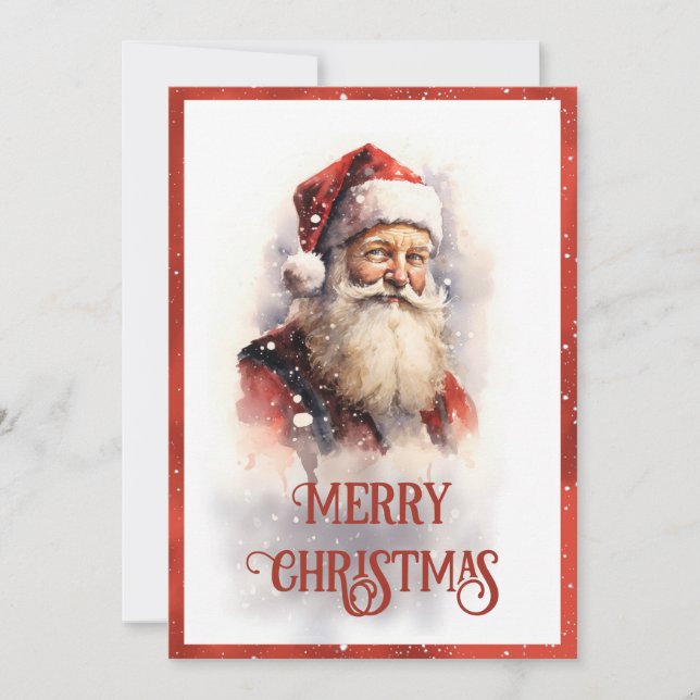Smiling Santa Claus Watercolor Holiday Card (Front)