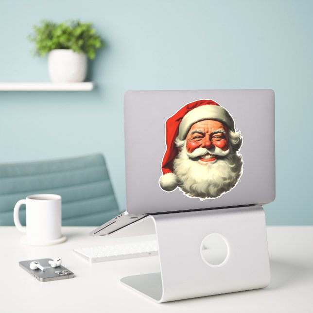 Smiling Santa Retro Vintage Style Die-Cut (Laptop On Desk)