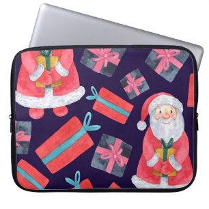 Smiling Santa, Watercolor Christmas Seamless. Laptop Sleeve