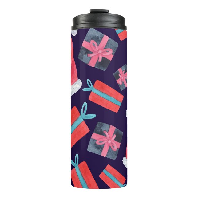 Smiling Santa, Watercolor Christmas Seamless. Thermal Tumbler (Front)