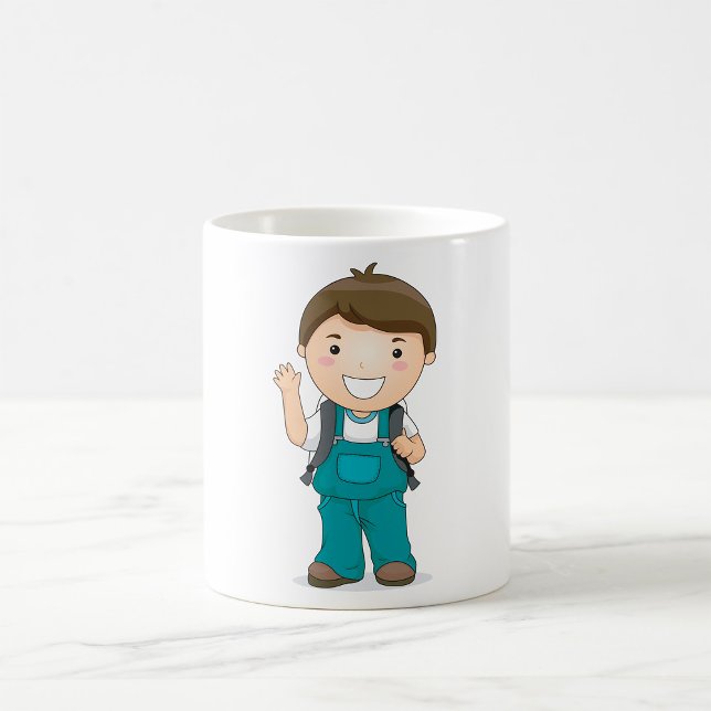 Smiling School Boy with Backpack Coffee Mug (Creator Uploaded)