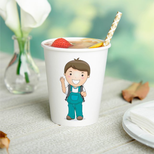 Smiling School Boy with Backpack Paper Cups (Creator Uploaded)