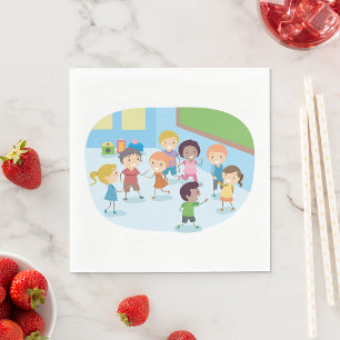 Smiling School Children Playing Together Napkin