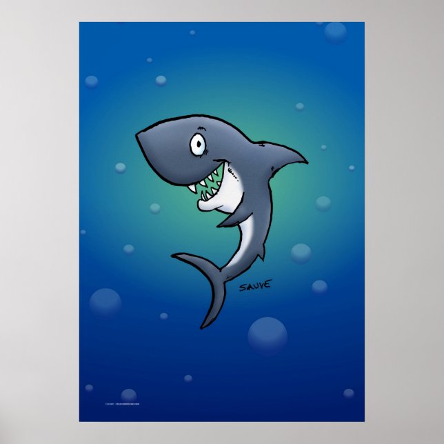 Smiling Shark on Blue Undersea Background Poster (Front)