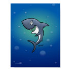 Smiling Shark on Blue Undersea Background Poster