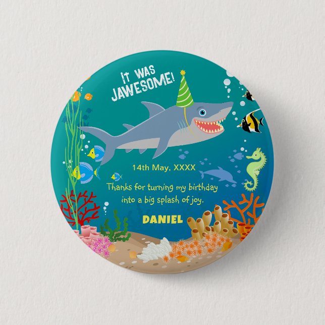 Smiling shark under the sea boy Birthday Party 6 Cm Round Badge (Front)