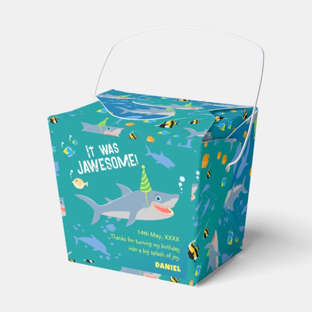 Smiling shark under the sea boy Birthday Party Favour Box (Front Side)