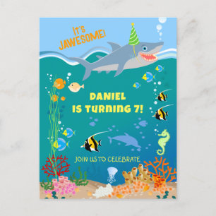 Smiling shark under the sea boy Birthday Party Invitation Postcard