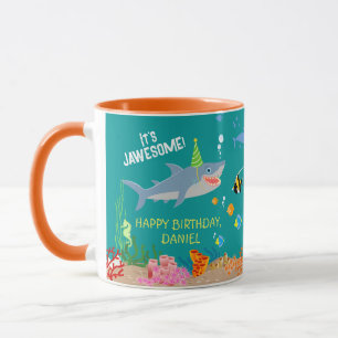 Smiling shark under the sea boy Birthday Party Mug