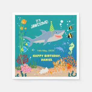 Smiling shark under the sea boy Birthday Party Napkin