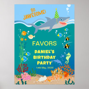 Smiling shark under the sea boy Birthday Party Poster