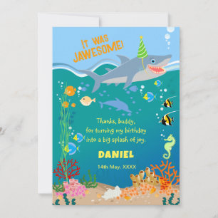 Smiling shark under the sea boy Birthday Party Thank You Card