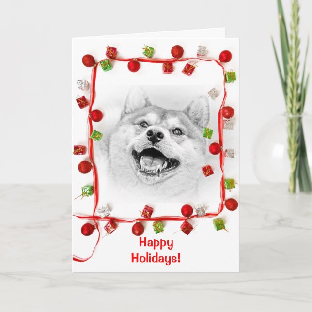 Smiling Shiba Inu dog Holiday Card (Front)