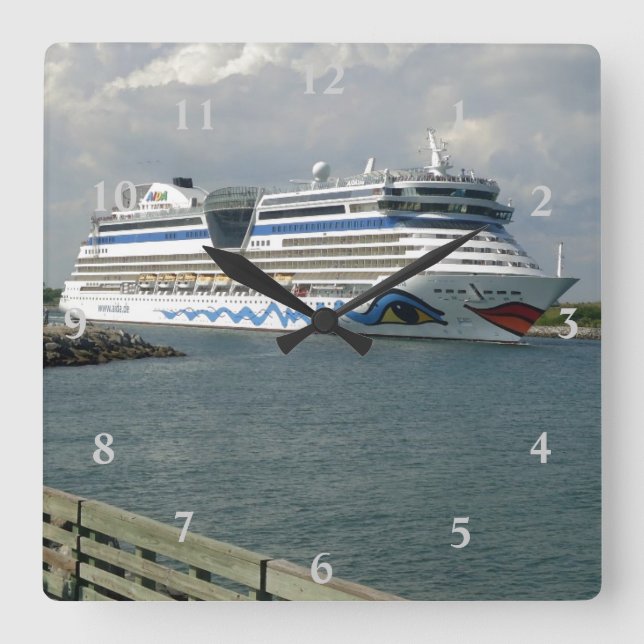 Smiling Ship in Channel Square Wall Clock (Front)