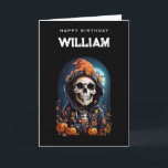 Smiling Skeleton Getting Old Birthday Card<br><div class="desc">Birthday card with an illustration of a skeleton wearing a hooded jacket with an orange witch's hat on top. Surrounded by cute and spooky pumpkins. A glowing moon in the back with a single bat flying nearby. Fun autumn design for death themed gifts.</div>