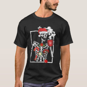 Smiling Skeleton Skull Drinking Coffee Latte Chris T-Shirt