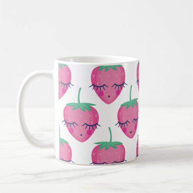 Smiling sleeping strawberries, cute pattern. coffee mug (Left)