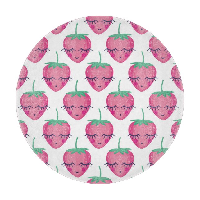Smiling sleeping strawberries, cute pattern. cutting board (Front)