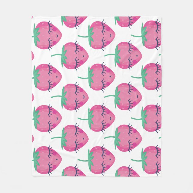Smiling sleeping strawberries, cute pattern. fleece blanket (Front)