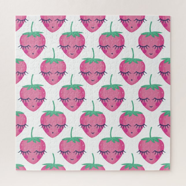 Smiling sleeping strawberries, cute pattern. jigsaw puzzle (Vertical)