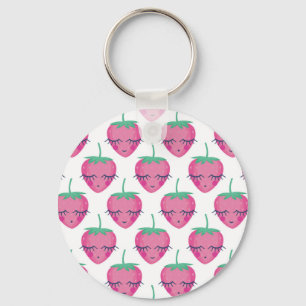 Smiling sleeping strawberries, cute pattern. key ring