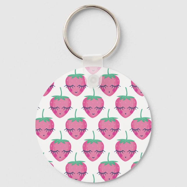 Smiling sleeping strawberries, cute pattern. key ring (Front)