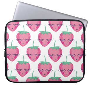 Smiling sleeping strawberries, cute pattern. laptop sleeve