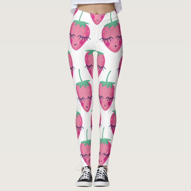Smiling sleeping strawberries, cute pattern. leggings (Front)