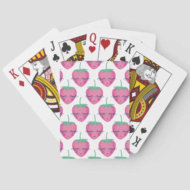 Smiling sleeping strawberries, cute pattern. playing cards (Back)