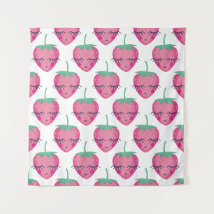Smiling sleeping strawberries, cute pattern. tapestry