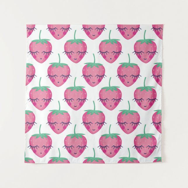 Smiling sleeping strawberries, cute pattern. tapestry (Front)
