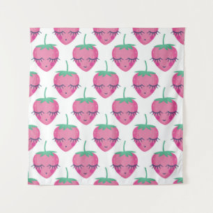 Smiling sleeping strawberries, cute pattern. tapestry