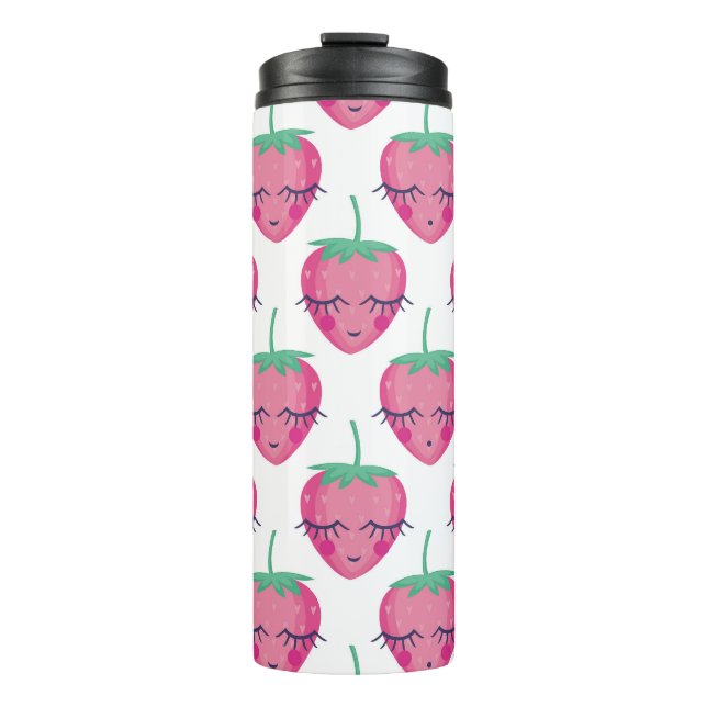 Smiling sleeping strawberries, cute pattern. thermal tumbler (Front)