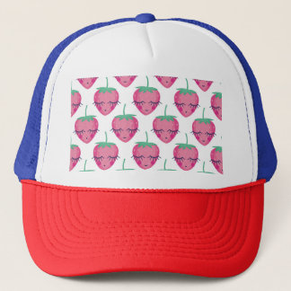 Smiling sleeping strawberries, cute pattern. trucker hat
