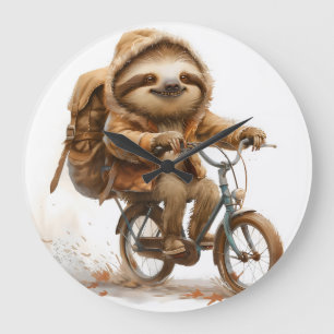 Smiling Sloth Cyclist Large Clock