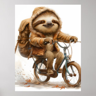 Smiling Sloth Cyclist Poster
