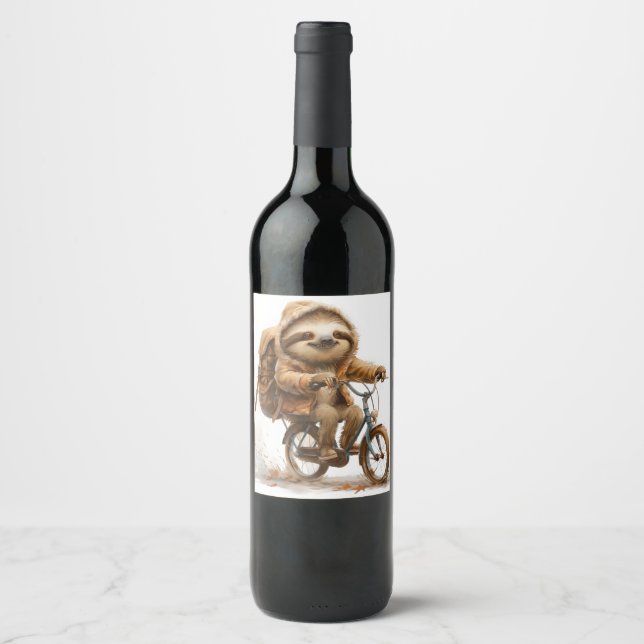 Smiling Sloth Cyclist Wine Label (Front)