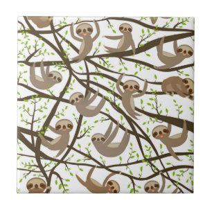 Smiling Sloth Pattern Ceramic Tile