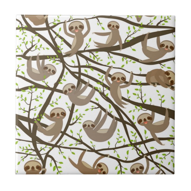 Smiling Sloth Pattern Ceramic Tile (Front)
