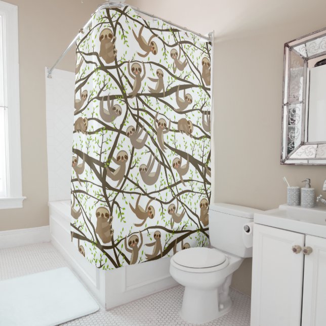 Smiling Sloth Pattern Shower Curtain (In Situ)
