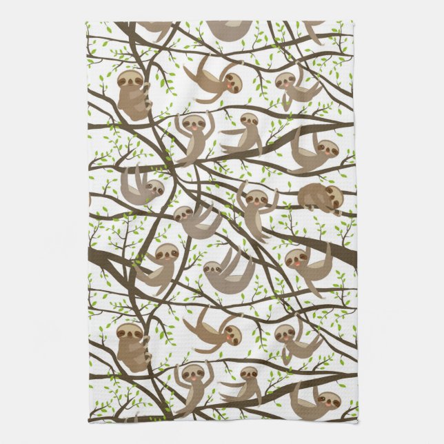 Smiling Sloth Pattern Tea Towel (Vertical)
