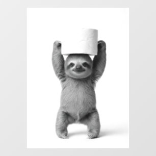 Smiling Sloth Triumphantly Lifts Toilet Paper Roll