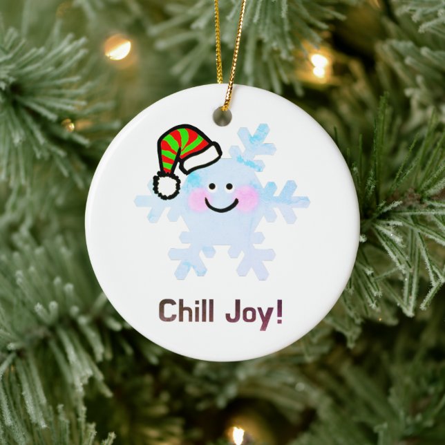 Smiling Snowflake Holiday Cheer Ceramic Ornament (Tree)