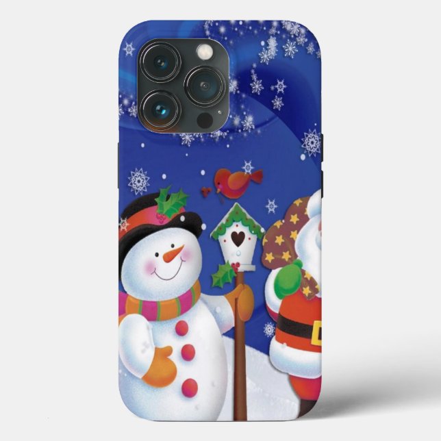 Smiling snowman and Santa Claus Case-Mate iPhone Case (Back)