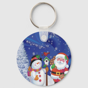 Smiling snowman and Santa Claus Key Ring