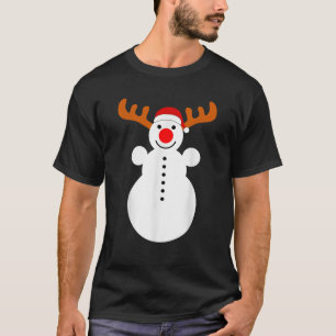 Smiling Snowman As Rudolph Red Nose Reindeer Funny T-Shirt