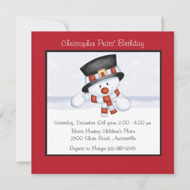 Smiling Snowman - Birthday Party Invitation (Front)